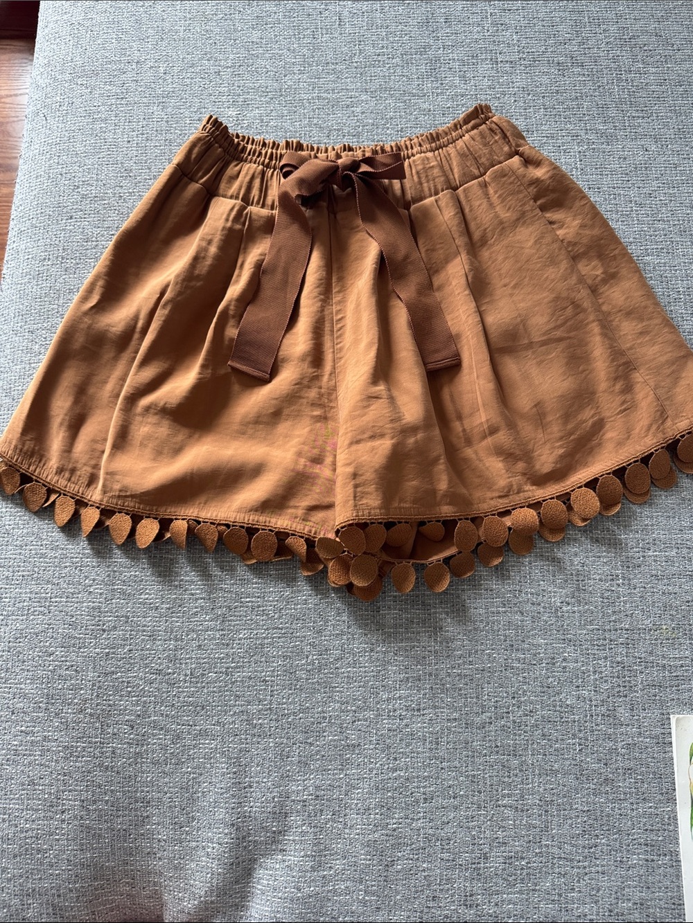 Silvia Tcherassi Pom-Trim Drawstring Shorts — Rust Brown